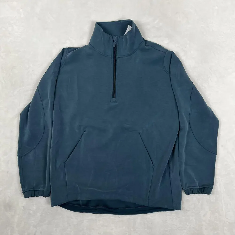 Lululemon Sweatshirt Mens Small Blue 1/4 Zip Mock Neck Lined Pocket Pullover